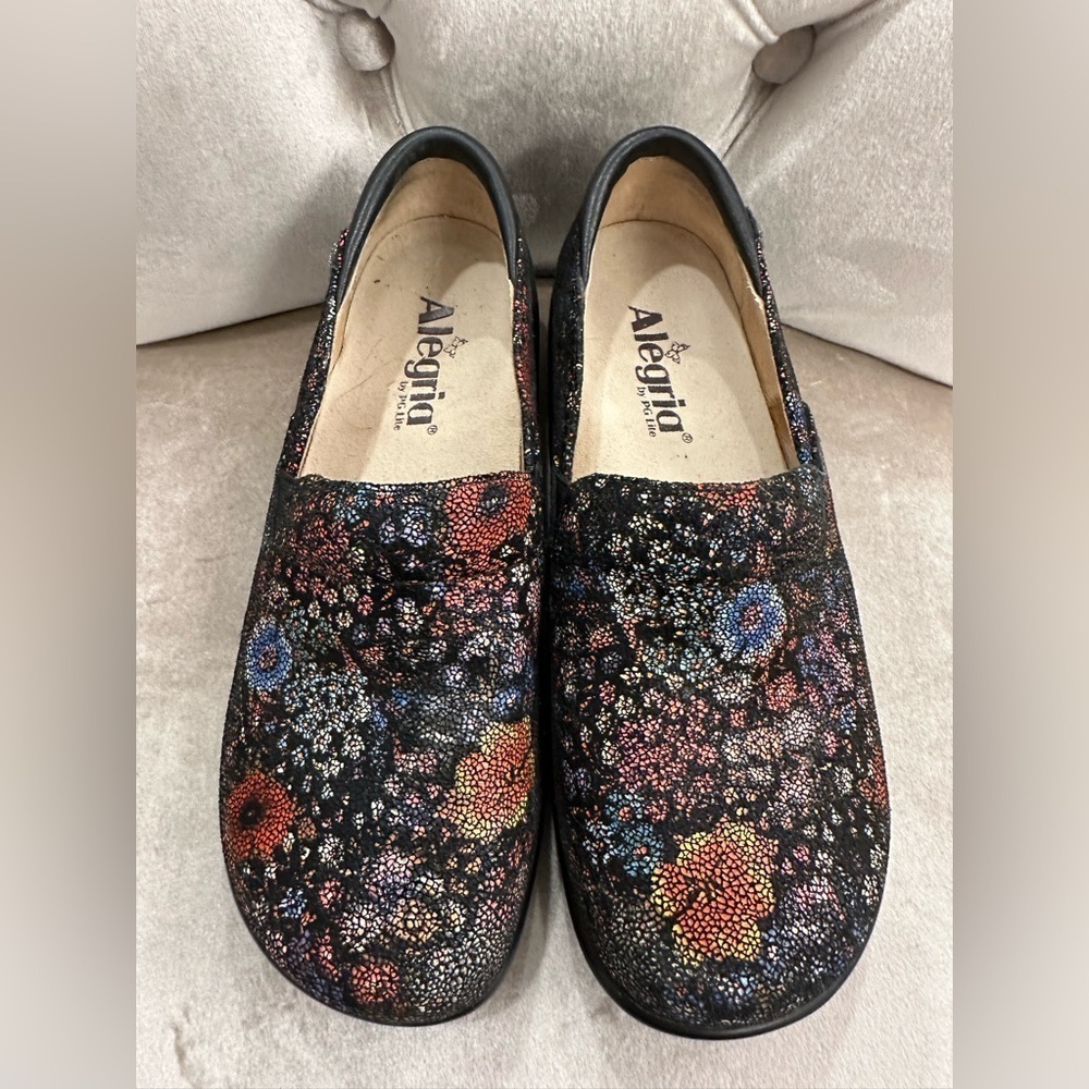 Alegria Kel-323 Midnight Garden Floral Leather Clogs Shoes Womens 37 / 7-7.5 EUC